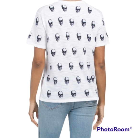SKULL CASHMERE SUSIE TOP, Cotton, Skull Tee, White/Navy, Small, NWT - Picture 2 of 13